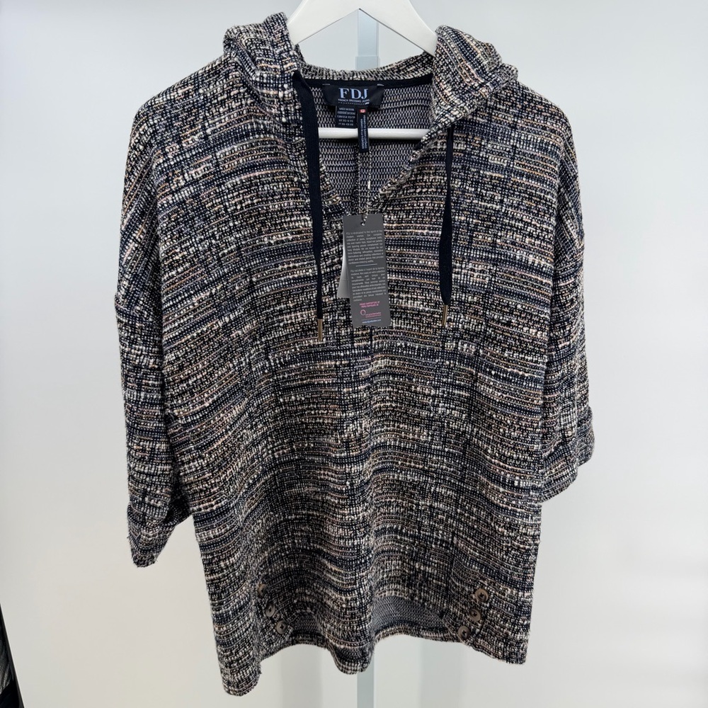 FDJ French Dressing Jeans Rainbow Tweed 3/4 sleeve hooded knit top